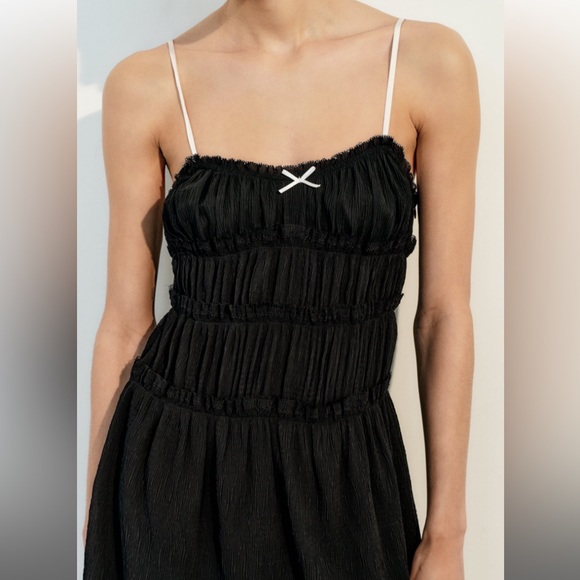 Zara little bow textured dress - size xl black - Picture 2 of 3